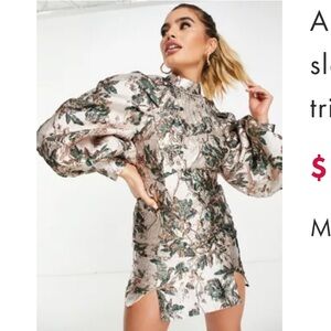 ASOS Luxe jacquard volume sleeve mini dress with crystal trim